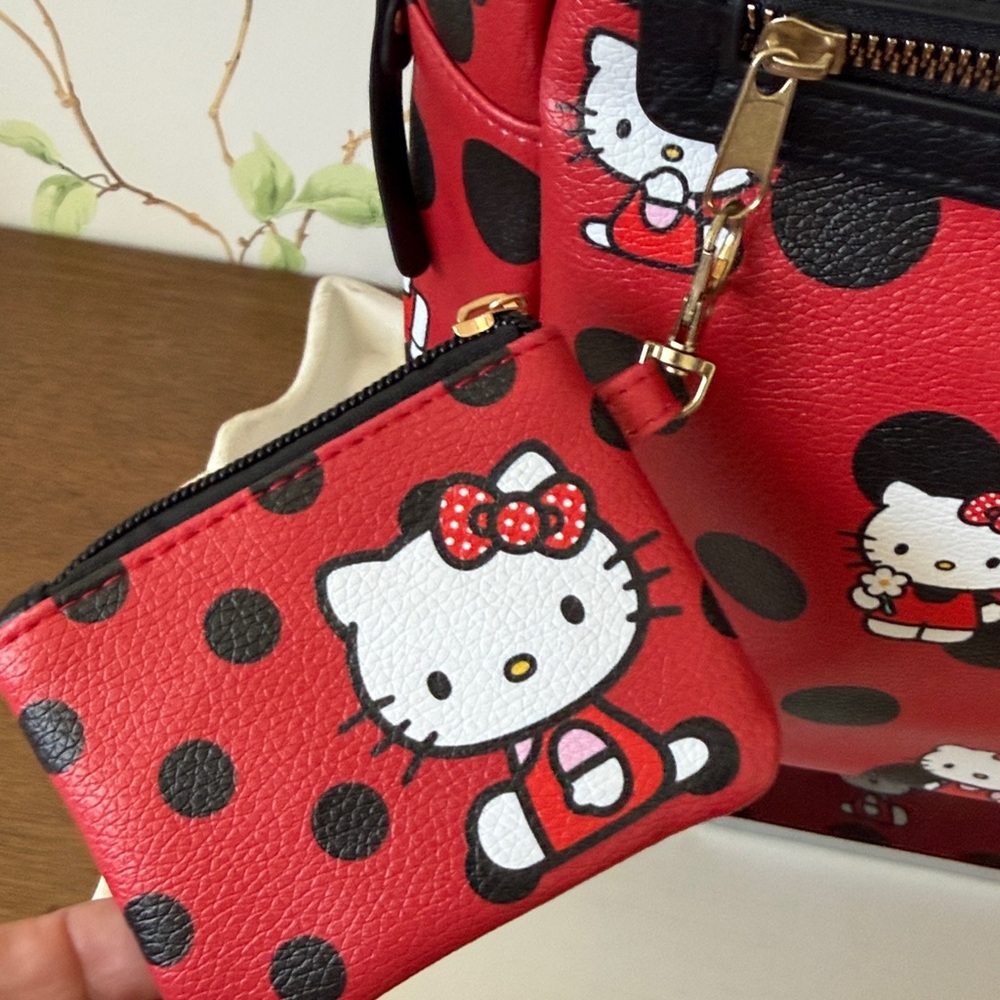 Hello Kitty Red and Black Polka Dot Faux Leather Backpack & Coin Purse - NEW - Picture 5 of 12